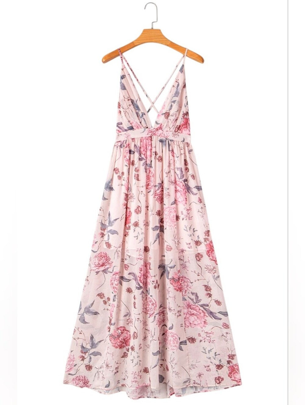 Blushing Peony Pink Floral Sleeveless Maxi Dress With V-Neck - Picture 10 of 11